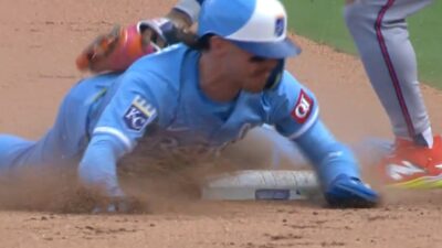Bobby Witt Jr. sliding into second base