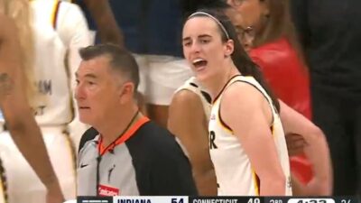 Caitlin Clark yelling at a referee