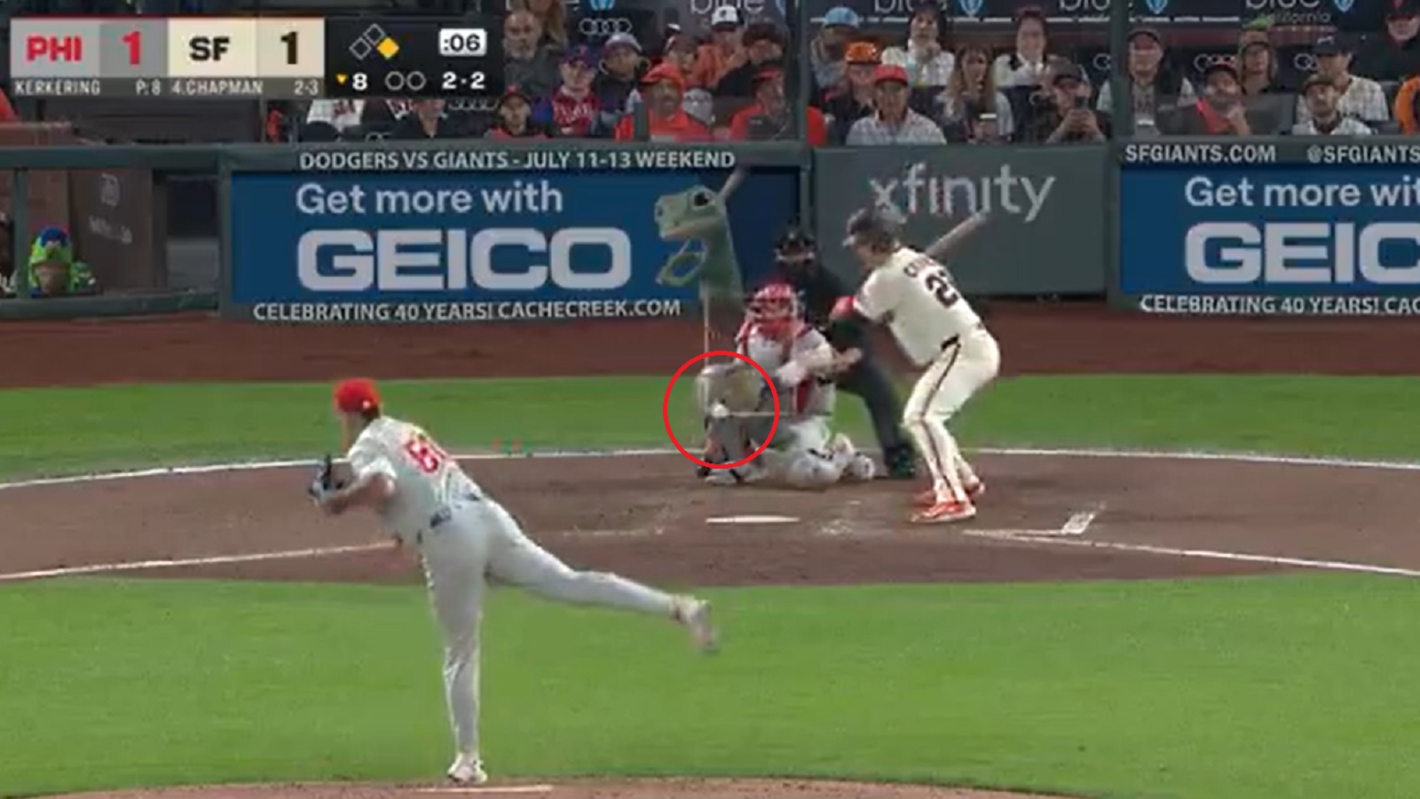 A pitch thrown outside