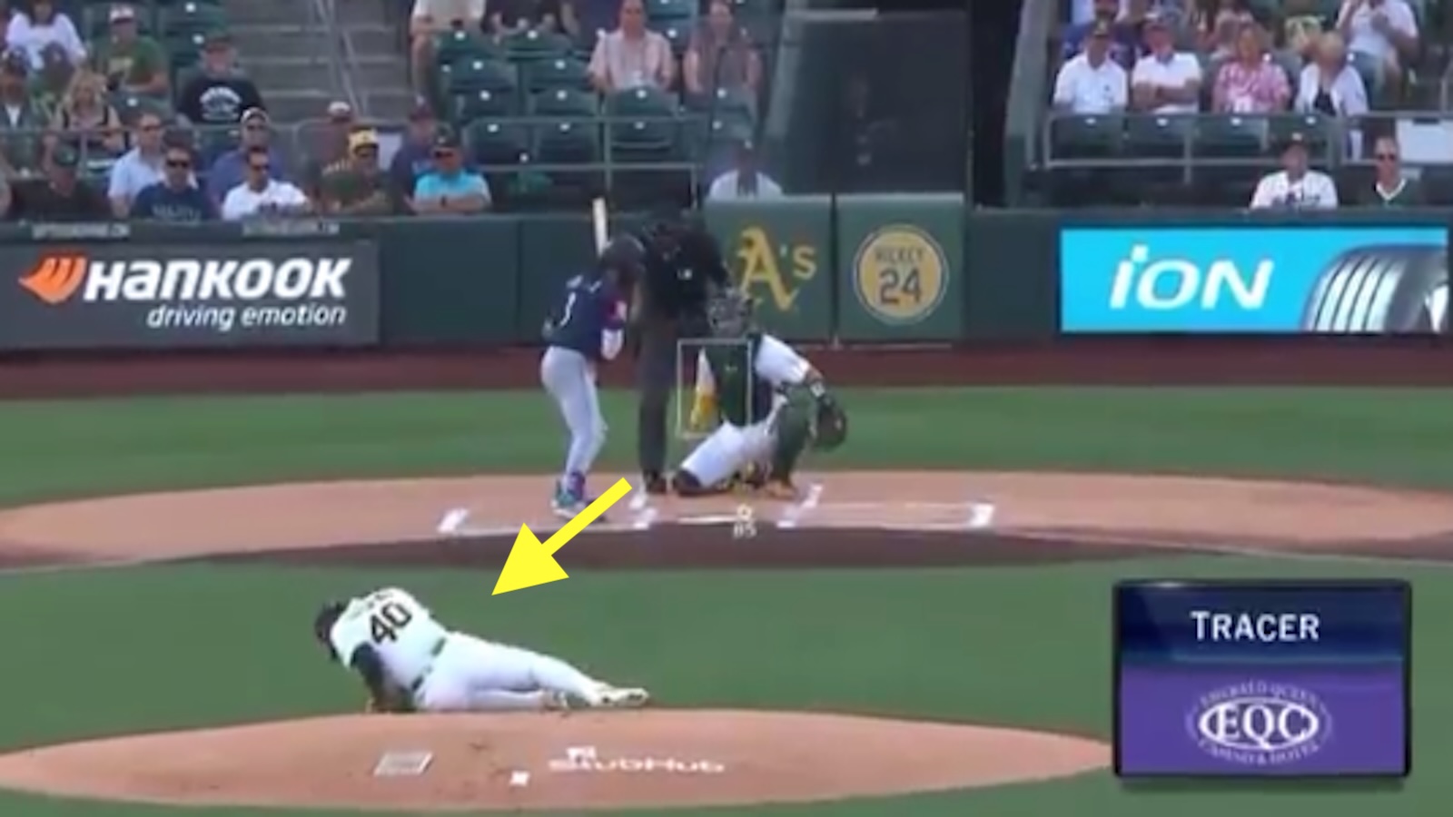 Luis Severino falls down on the mound