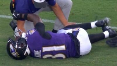 Bilhal Kone on the ground in pain