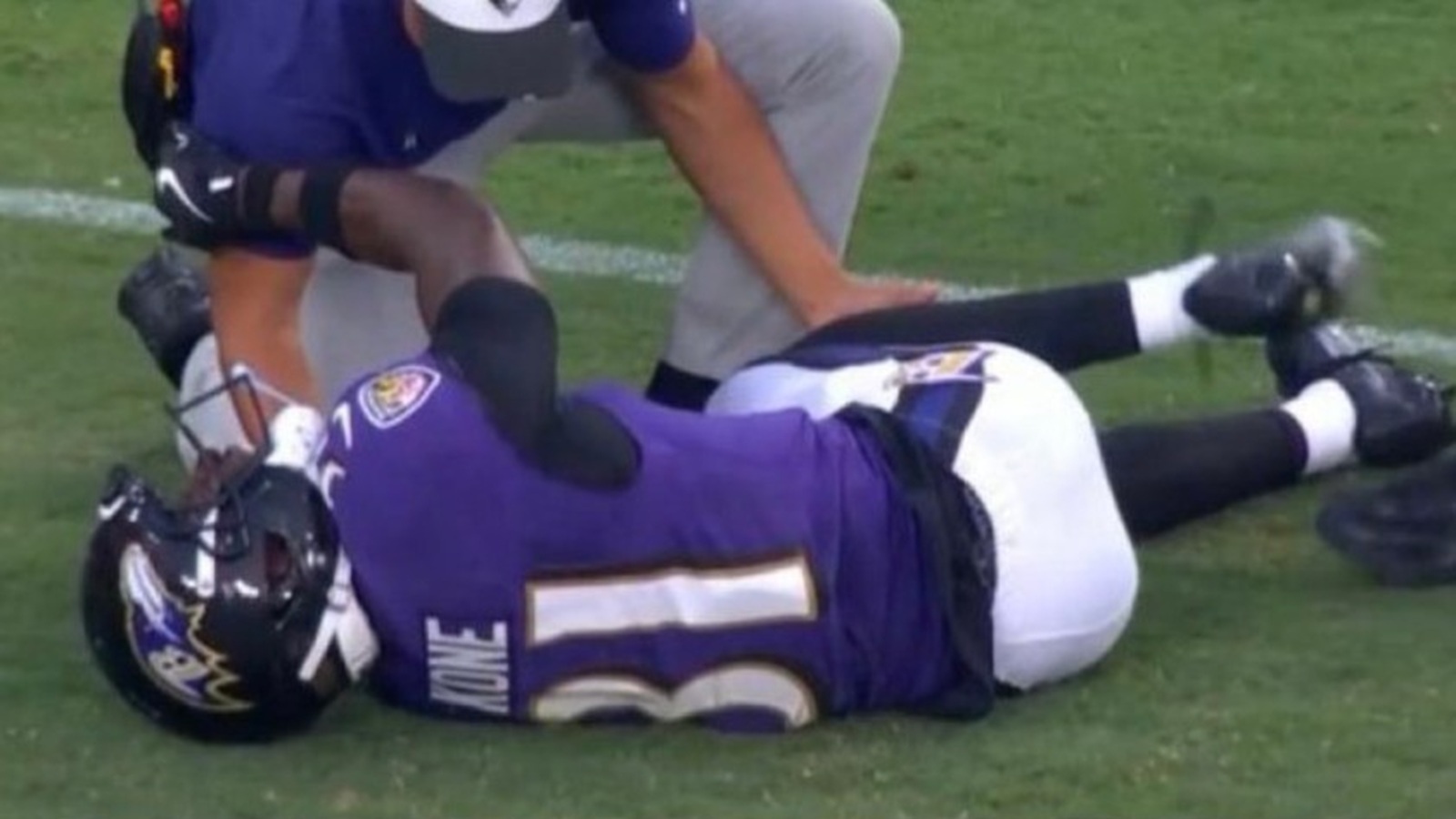 Bilhal Kone on the ground in pain
