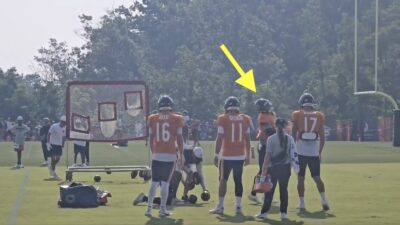 Caleb Williams getting frustrated by a drill at Bears training camp