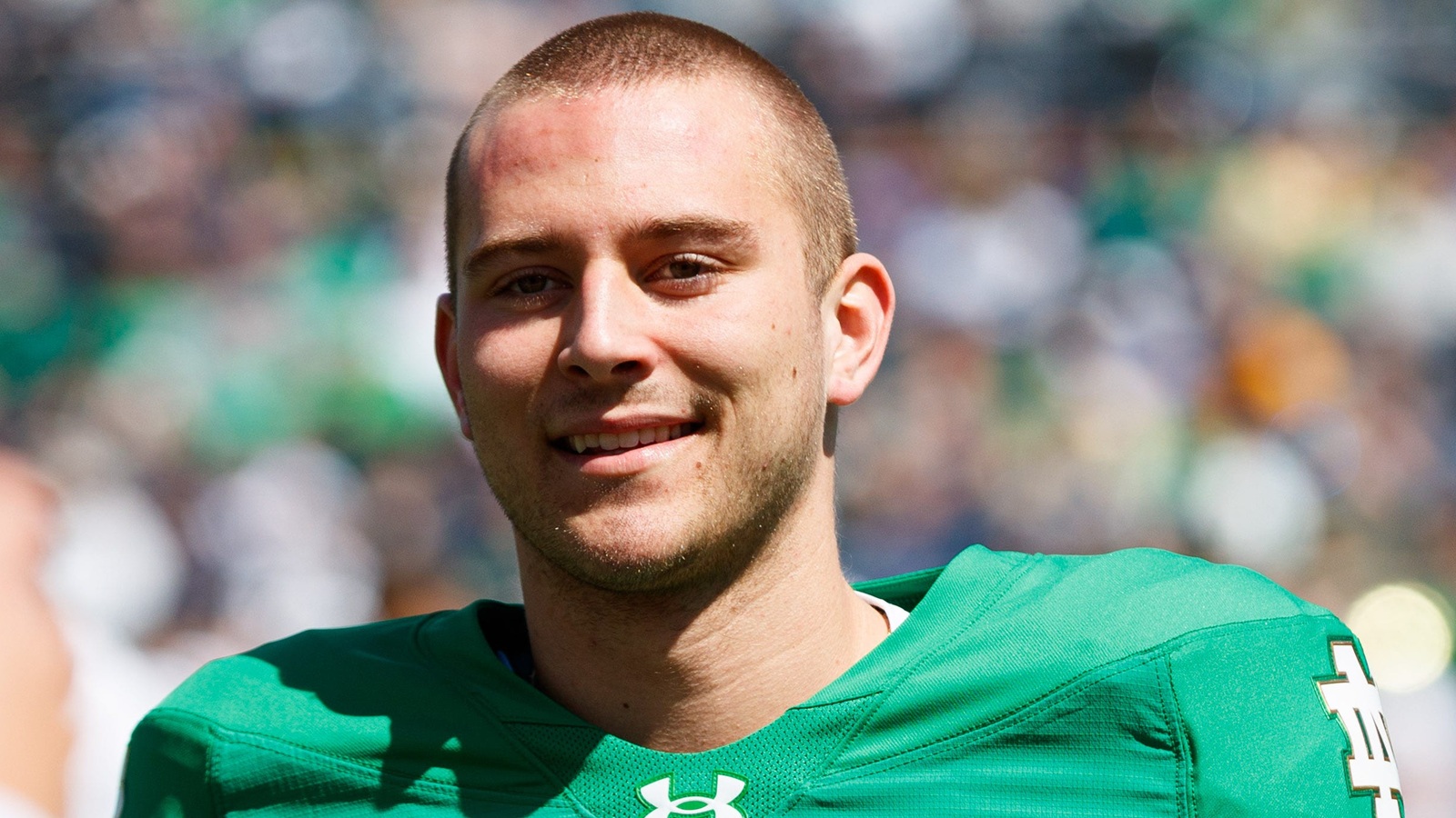 CJ Carr smiling during practice