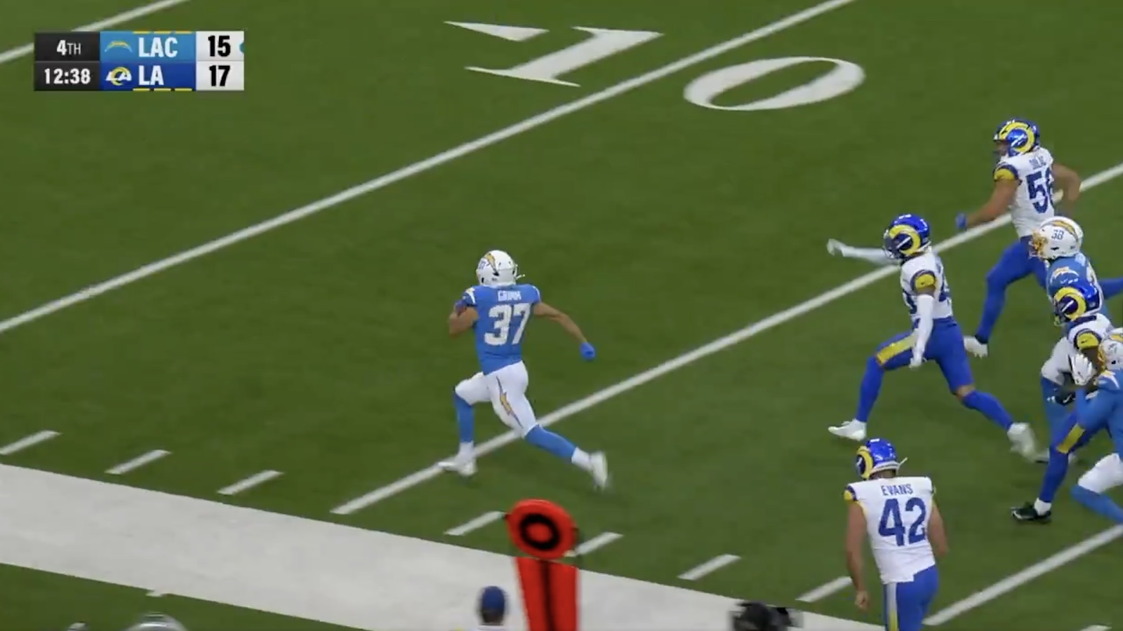 Chargers rookie Luke Grimm returning a punt for a 66-yard touchdown