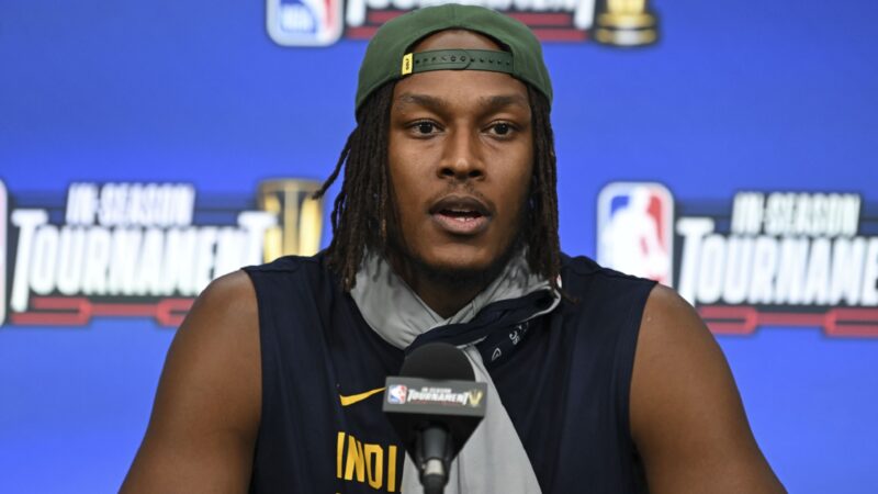 Myles Turner at a press conference