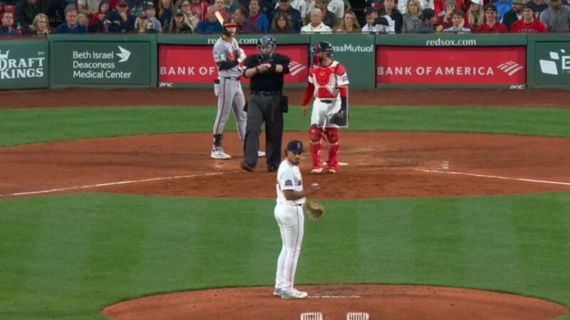 A break in the action during a Red Sox-Orioles game