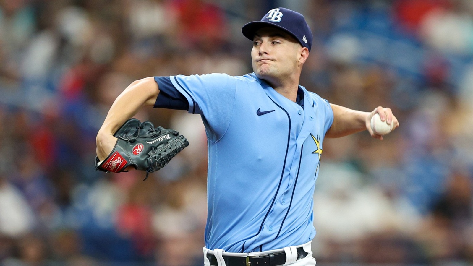 Shane McClanahan throwing a pitch