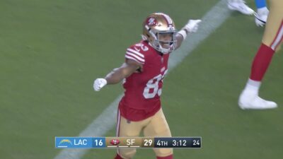 Terique Owens celebrating a touchdown during the 49ers' preseason game against the Chargers