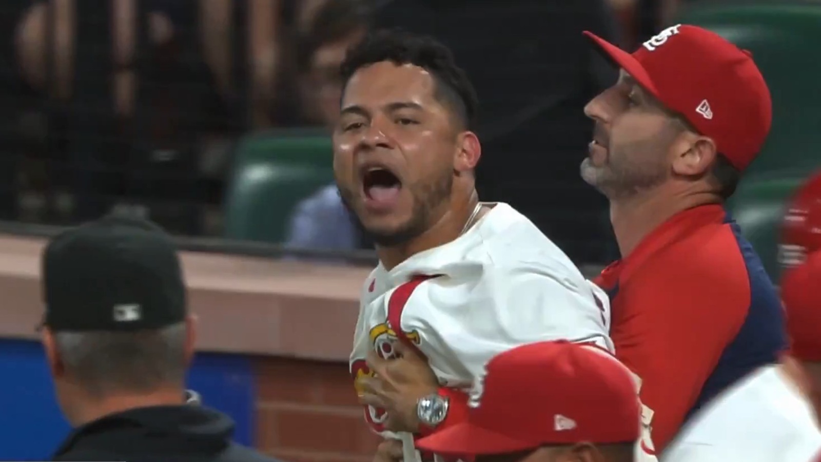 Willson Contreras yelling at an umpire