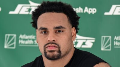 Alijah Vera-Tucker at a press conference