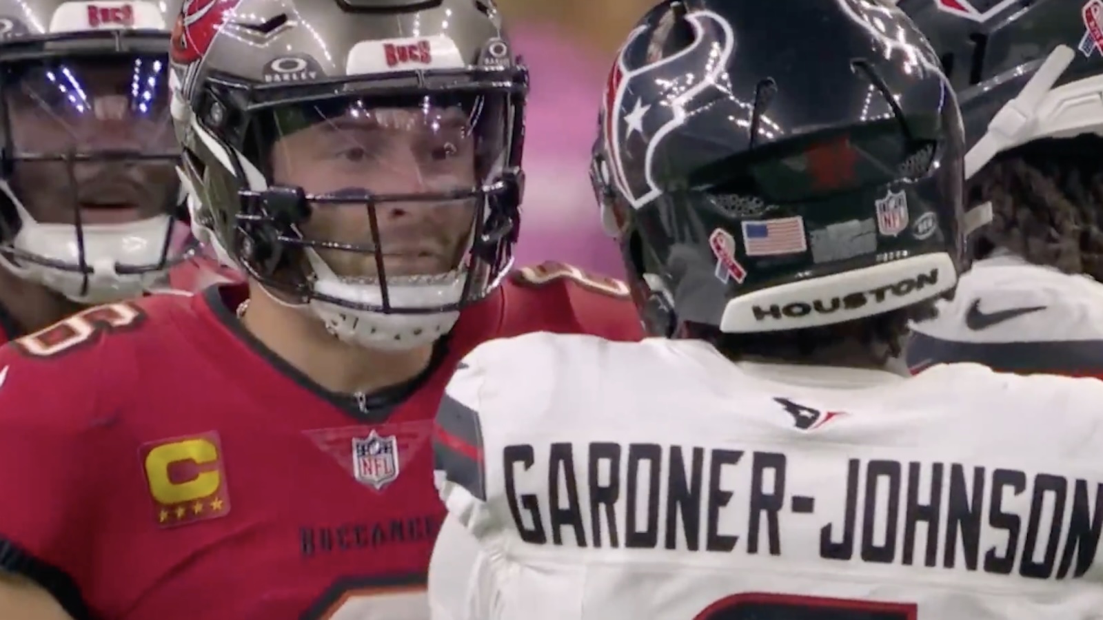 Baker Mayfield gets into CJ Gardner Johnsons face