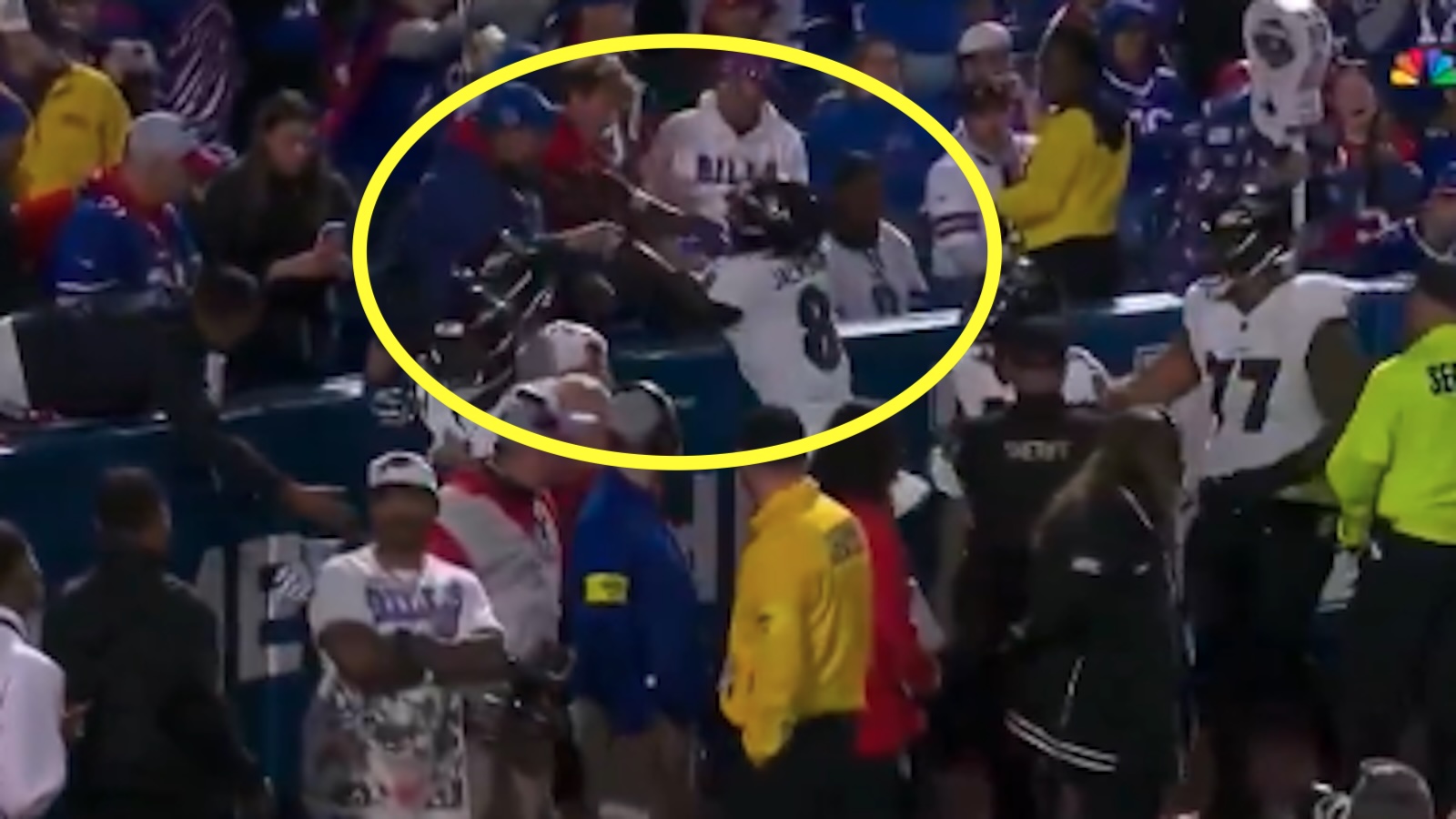 Lamar Jackson shoves a Bills fan