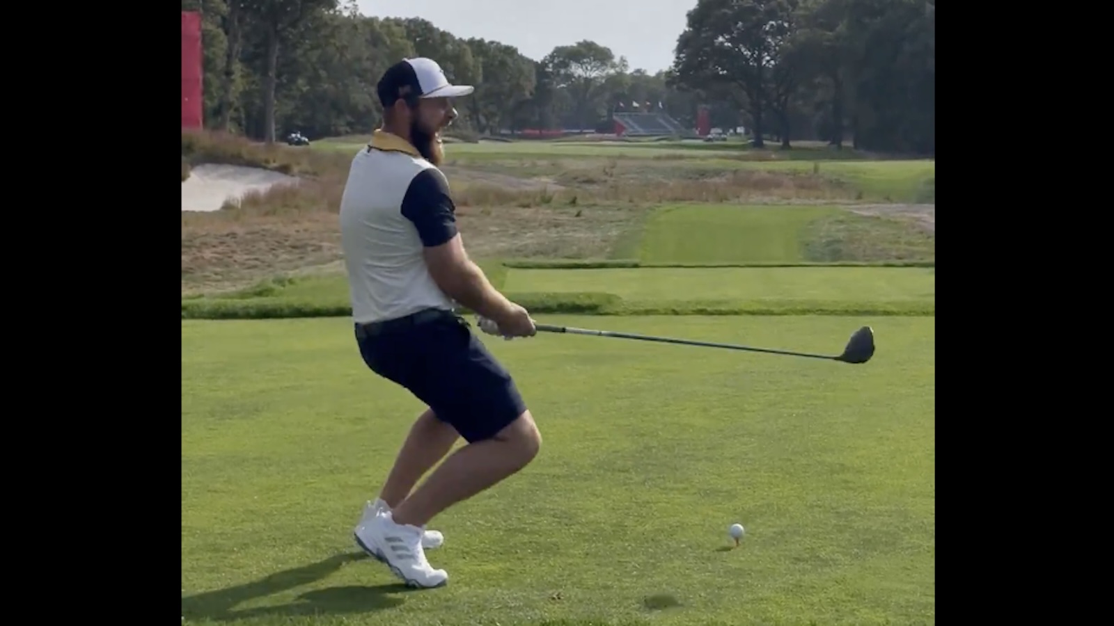 Tyrrell Hatton reacts to a fart in his backswing