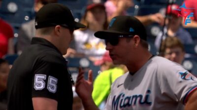 Clayton McCullough arguing with an umpire