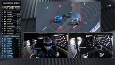 Denny Hamlin crashing Ty Gibbs