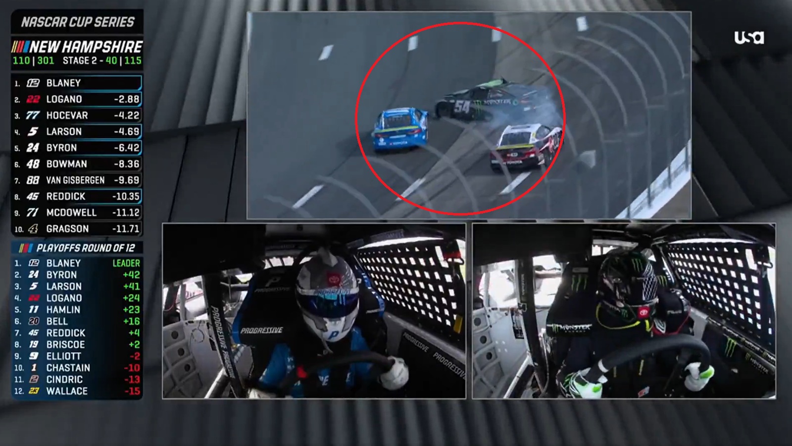 Denny Hamlin crashing Ty Gibbs