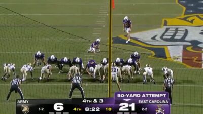 East Carolina lines up for a field goal