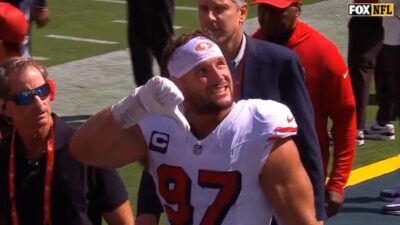 Nick Bosa with his thumb down