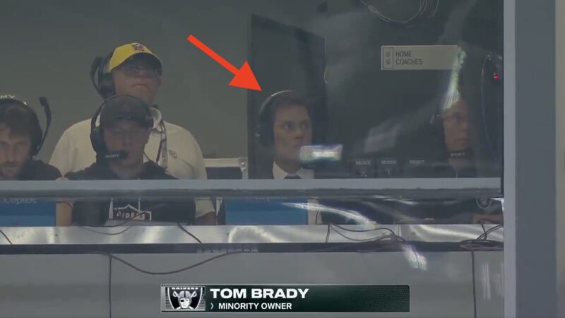 Tom Brady in the Raiders coaches' booth