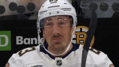 Brad Marchand crying on the bench
