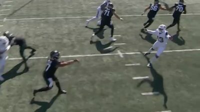 A Justin Fields pass gets deflected and hits off the Skycam