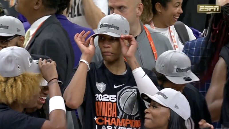Aces star A'ja Wilson making a face as fans booed WNBA commissioner Cathy Engelbert