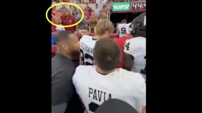 An Alabama fan shouting at Vanderbilt QB Diego Pavia