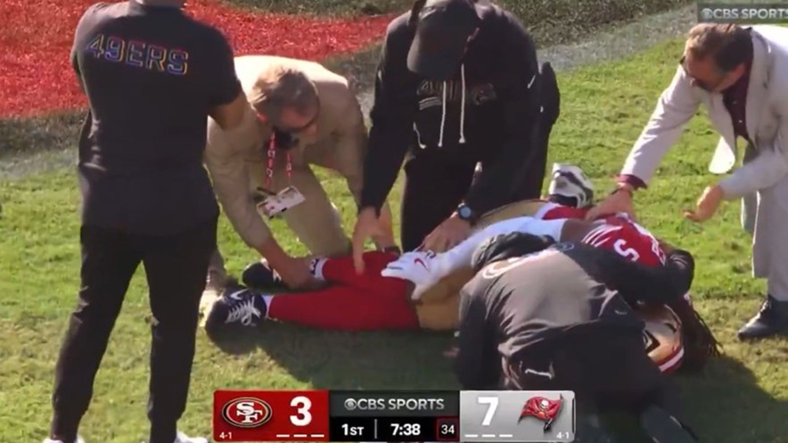 Fred Warner on the ground injured