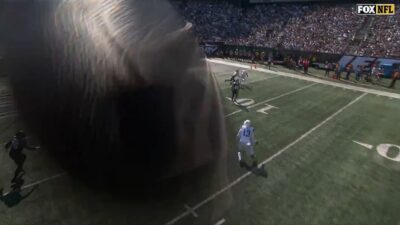 SkyCam getting hit by a football