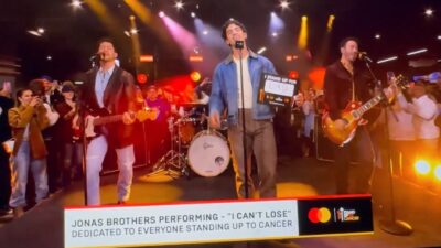 The Jonas Brothers performing at the World Series