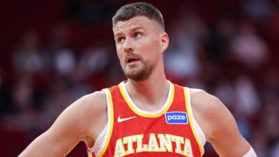 Kristaps Porzingis in his Hawks uniform