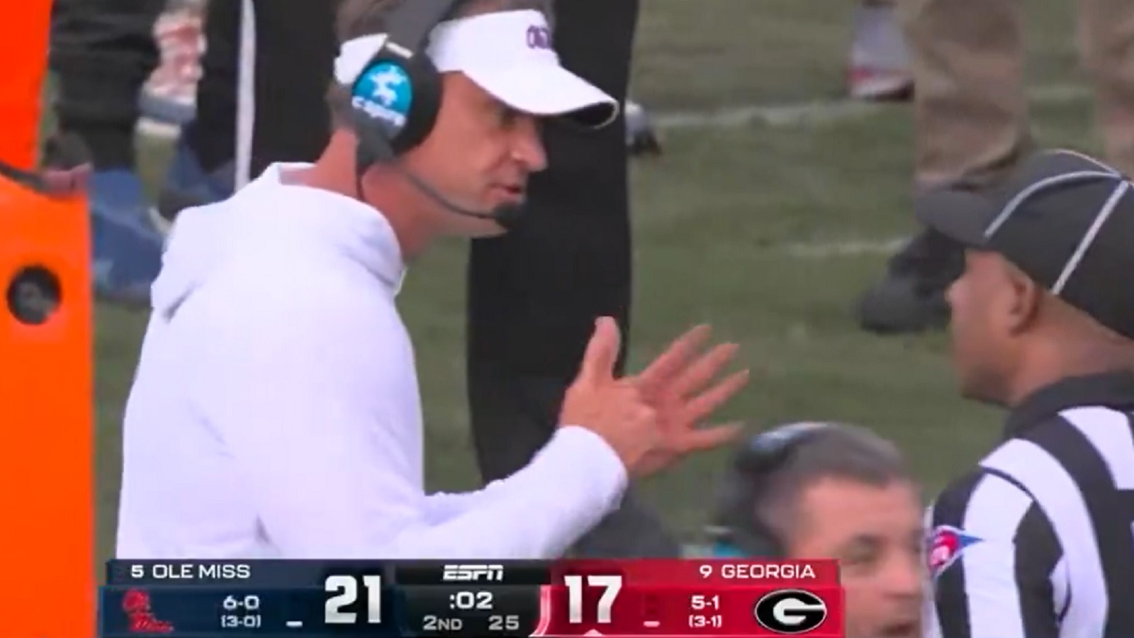Lane Kiffin pretends to call a timeout