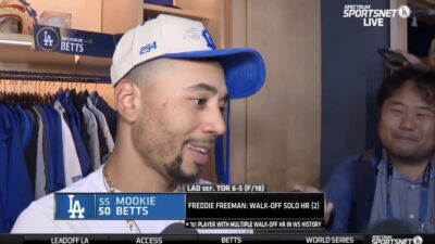 Dodgers star Mookie Betts talking to reporters