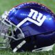 A Giants helmet on the field