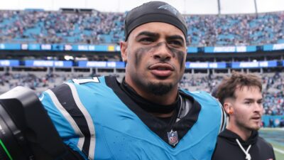 Trevon Moehrig looks on