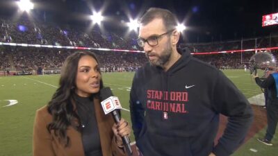 Andrew Luck being interviewed during a Stanford-Cal game