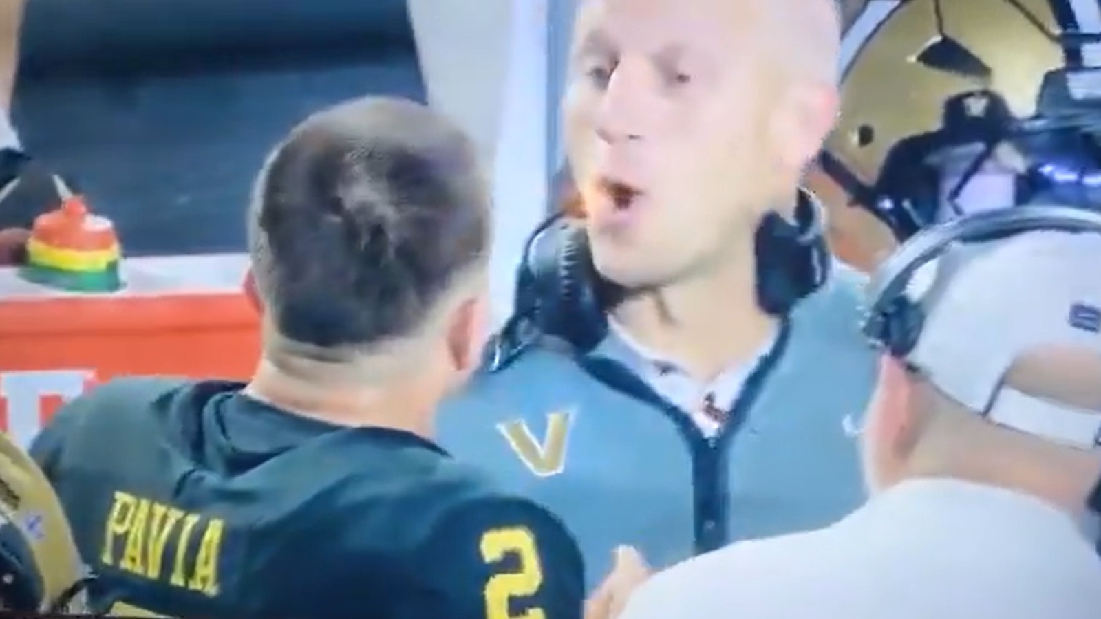 Diego Pavia arguing with his coach