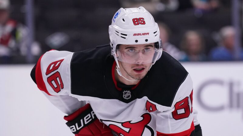 Jack Hughes playing for the New Jersey Devils