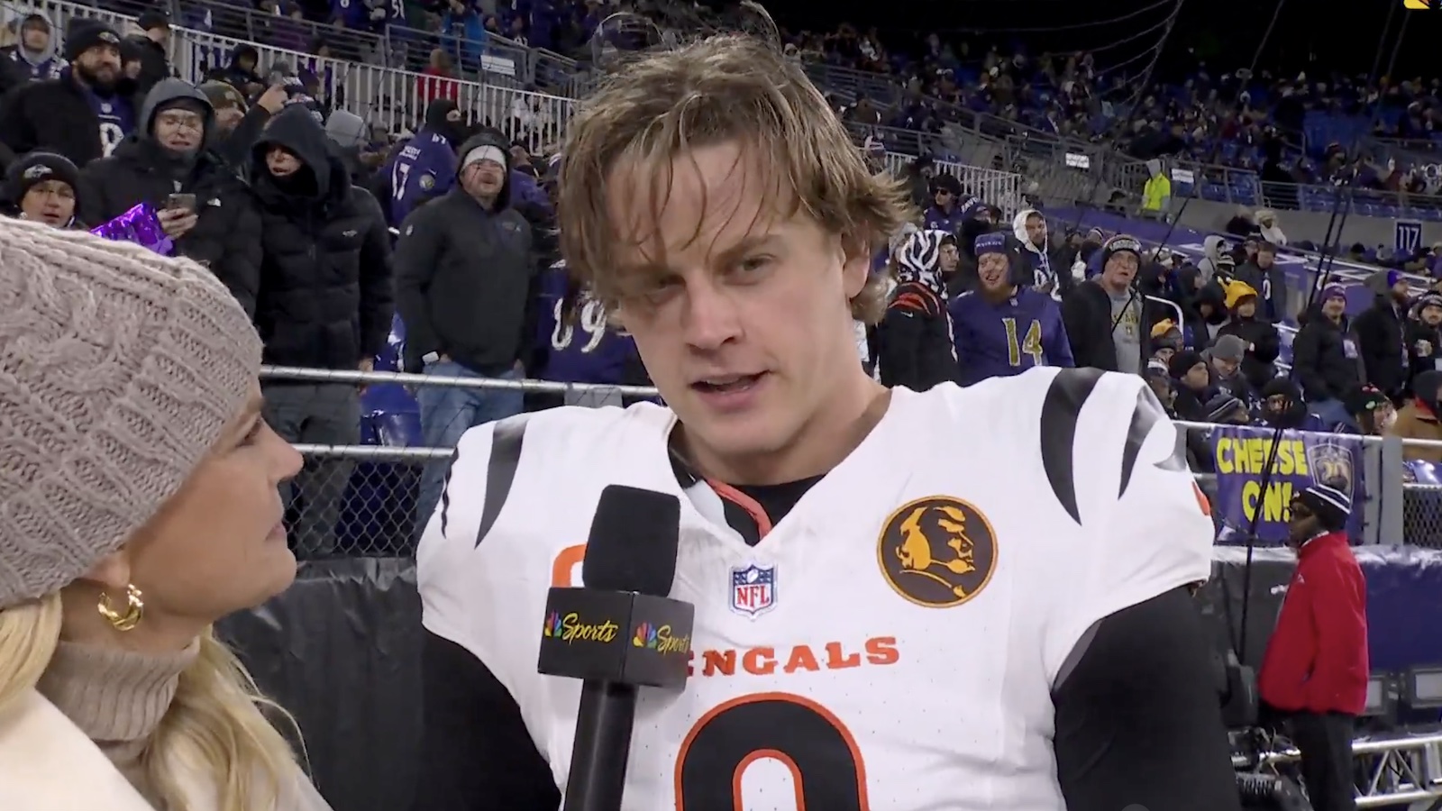 Bengals QB Joe Burrow being interviewed