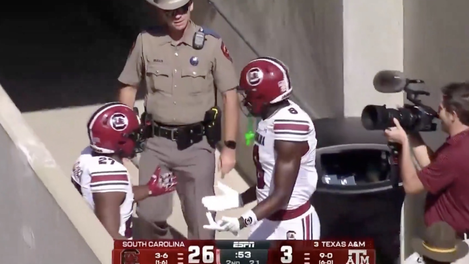 State trooper confronts South Carolina players during their game against Texas A&M