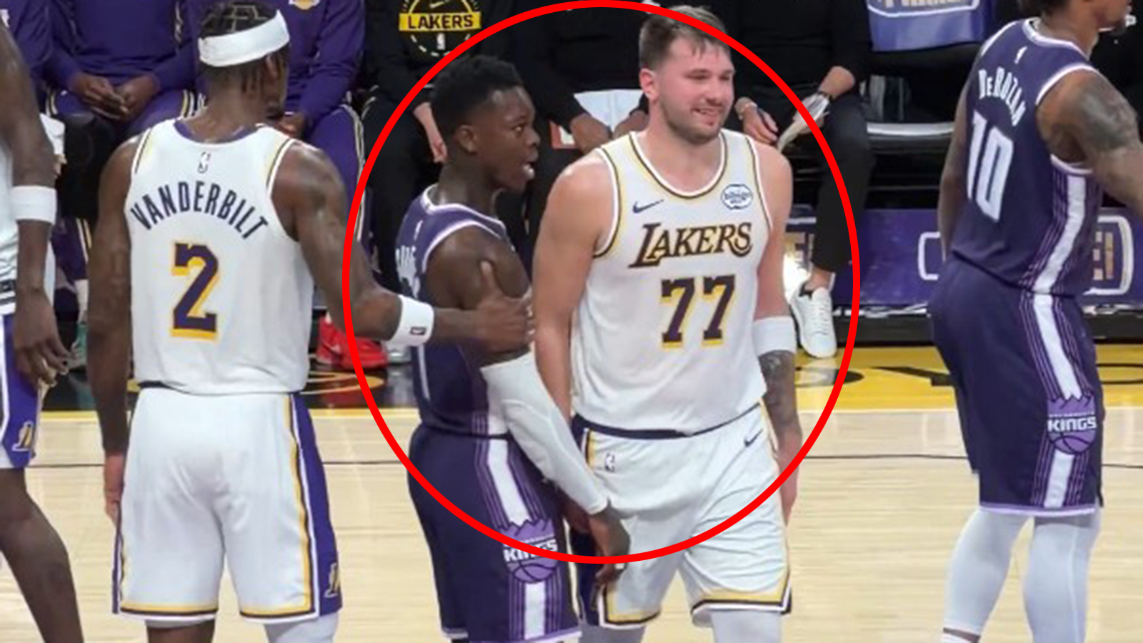 Kings' Dennis Schroder and Lakers' Luka Doncic during a game
