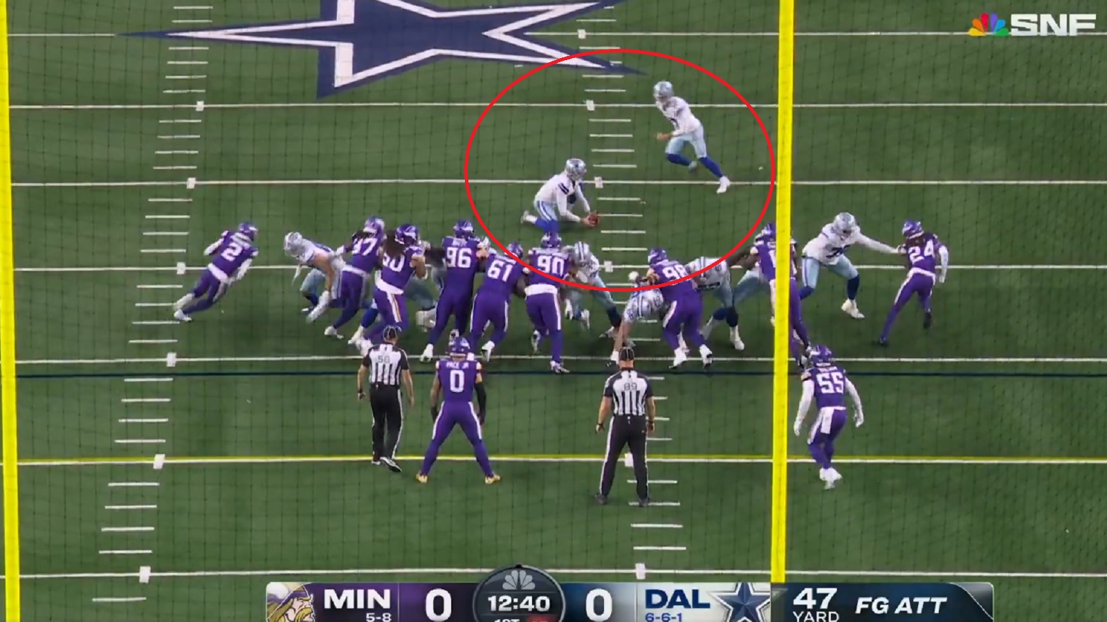 Brandon Aubrey runs a fake FG