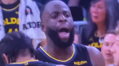 Draymond Green shouting at Collin Gillespie