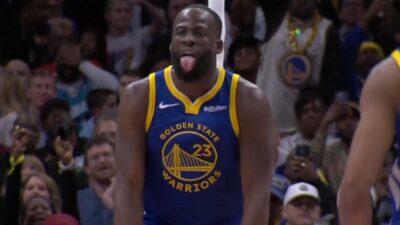 Draymond Green sticking out his tongue