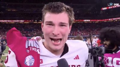 Indiana QB Fernando Mendoza being interviewed