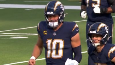 Justin Herbert in a Chargers helmet