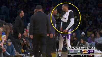 Russell Westbrook talking to a fan