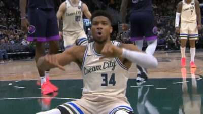 Giannis Antetokounmpo booing the crowd