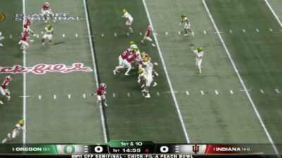 Oregon QB Dante Moore throws a pick-six